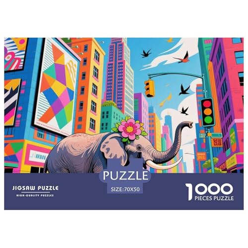 Bunter Elefant 1000 Teile Puzzle Tier Für Die Ganze Familie Entspannend Detailreich Spielzeug Lernspiel 70x50cm/1000pcs von OJASDBDJE