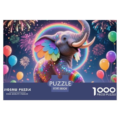 Bunter Elefant 1000 Teile Puzzle Tier Für Die Ganze Familie Herausforderung Detailreich Spielzeug Lernspiel 38x26cm/1000pcs von OJASDBDJE