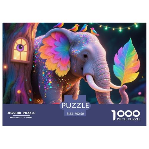 Bunter Elefant 1000 Teile Puzzle Tier Für Die Ganze Familie Herausforderung Detailreich Spielzeug Lernspiel 70x50cm/1000pcs von OJASDBDJE