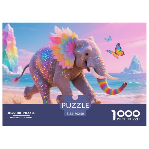 Bunter Elefant 1000 Teile Puzzle Tier Für Kinder Ab 12 Jahren Herausforderung Premium-Qualität Spielzeug Lernspiel 70x50cm/1000pcs von OJASDBDJE