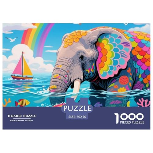 Bunter Elefant 1000 Teile Puzzle Tier Geschenke Für Frauen/Männer Entspannend Detailreich Spielzeug Lernspiel 70x50cm/1000pcs von OJASDBDJE