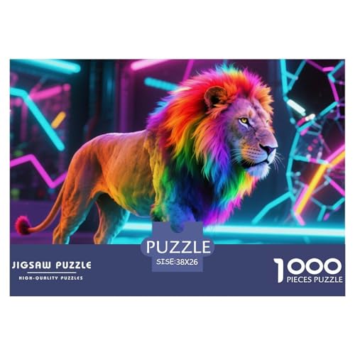 Bunter Löwe 1000 Teile Puzzle Tier Für Die Ganze Familie Entspannend Detailreich Spaß Pädagogisches Spiel 38x26cm/1000pcs von OJASDBDJE