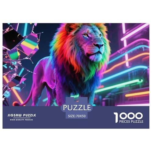 Bunter Löwe 1000 Teile Puzzle Tier Für Die Ganze Familie Entspannend Detailreich Spielzeug Lernspiel 70x50cm/1000pcs von OJASDBDJE