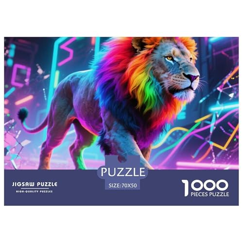 Bunter Löwe 1000 Teile Puzzle Tier Für Die Ganze Familie Entspannend Detailreich Spielzeug Lernspiel 70x50cm/1000pcs von OJASDBDJE