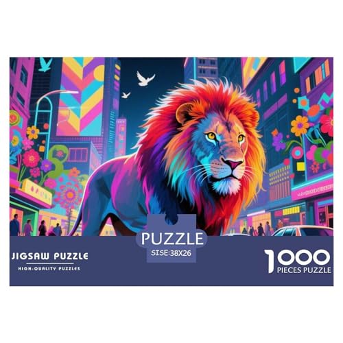 Bunter Löwe 1000 Teile Puzzle Tier Für Kinder Ab 12 Jahren Entspannend Premium-Qualität Spielzeug Lernspiel 38x26cm/1000pcs von OJASDBDJE