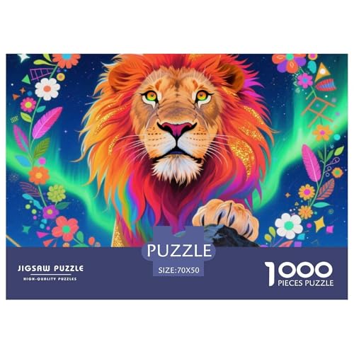 Bunter Löwe 1000 Teile Puzzle Tier Geschenke Für Frauen/Männer Entspannend Detailreich Spaß Lernspiel 70x50cm/1000pcs von OJASDBDJE