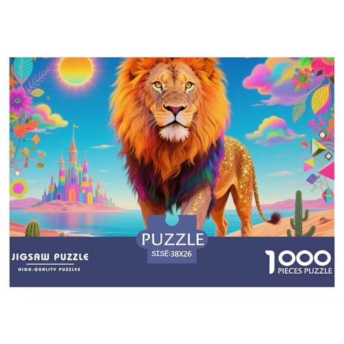 Bunter Löwe 1000 Teile Puzzle Tier Geschenke Für Frauen/Männer Entspannend Detailreich Spielzeug Lernspiel 38x26cm/1000pcs von OJASDBDJE