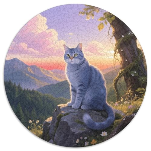 Chartreux Mit 1000 Teilen Puzzles Pet Katze Rund Puzzle Geeignet Ab 12 Jahren Pädagogisches Für Erwachsene Kinder Buntes Tier Stressabbau-Spielzeug 1000pcs (67.5x67.5cm) von OJASDBDJE