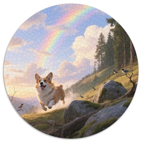 Corgi 1000 Teile Puzzle Haustier Hund Runde Kreispuzzles Geeignet Ab 12 Jahren Pädagogisches Für Erwachsene Kinder Buntes Tier Geschenke 1000pcs (67.5x67.5cm) von OJASDBDJE