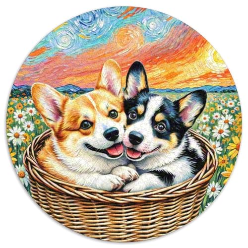 Corgi Mit 1000 Teilen Puzzle Tierhund Rund Puzzle Geeignet Ab 12 Jahren Pädagogisches Für Erwachsene Kinder Buntes Tier Stressabbau-Spielzeug 1000pcs (67.5x67.5cm) von OJASDBDJE