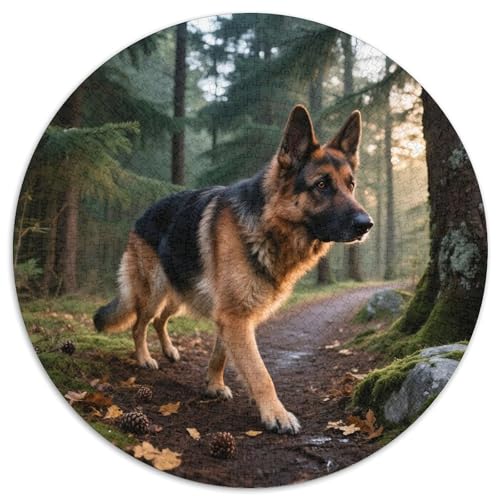 Deutscher Schäfer 1000 Teile Puzzle Haustier Hund Rundes Puzzle Geeignet Ab 12 Jahren Pädagogisches Für Erwachsene Kinder Buntes Tier Stressabbau-Spielzeug 1000pcs (67.5x67.5cm) von OJASDBDJE