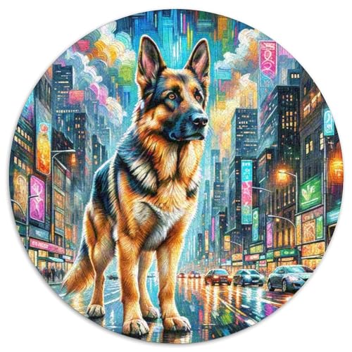 Deutscher Schäferhund 1000 Teile Puzzles Tierhund Circular Puzzle Geeignet Ab 12 Jahren Pädagogisches Für Erwachsene Kinder Buntes Tier Stressabbau-Spielzeug 1000pcs (67.5x67.5cm) von OJASDBDJE