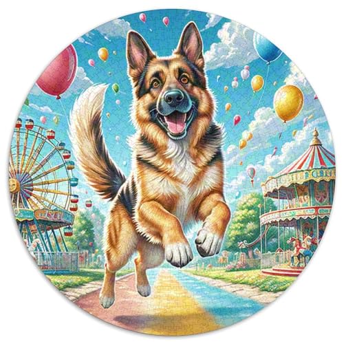 Deutscher Schäferhund Mit 1000 Teilen Puzzle Tierhund Rundes Puzzle Für Erwachsene Und Kinder Pädagogisches Für Erwachsene Kinder Buntes Tier Stressabbau-Spielzeug 1000pcs (67.5x67.5cm) von OJASDBDJE