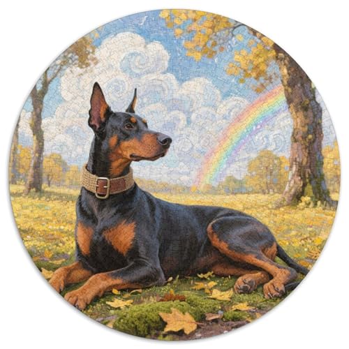 Doberman Pinscher Mit 1000 Teilen Puzzle Tierhund Rundes Puzzle Geeignet Ab 12 Jahren Pädagogisches Für Erwachsene Kinder Buntes Tier Geschenke 1000pcs (67.5x67.5cm) von OJASDBDJE