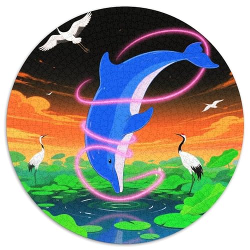 Dolphin Tauchen Mit 1000 Teilen Puzzle Tier Rundes Puzzle Geeignet Ab 12 Jahren Pädagogisches Für Erwachsene Kinder Buntes Tier Geschenke 1000pcs (67.5x67.5cm) von OJASDBDJE
