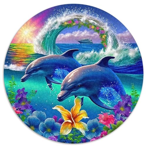 Dolphin Tauchen Mit 1000 Teilen Puzzles Tier Circular Puzzle Für Erwachsene Und Kinder Pädagogisches Für Erwachsene Kinder Buntes Tier Stressabbau-Spielzeug 1000pcs (67.5x67.5cm) von OJASDBDJE