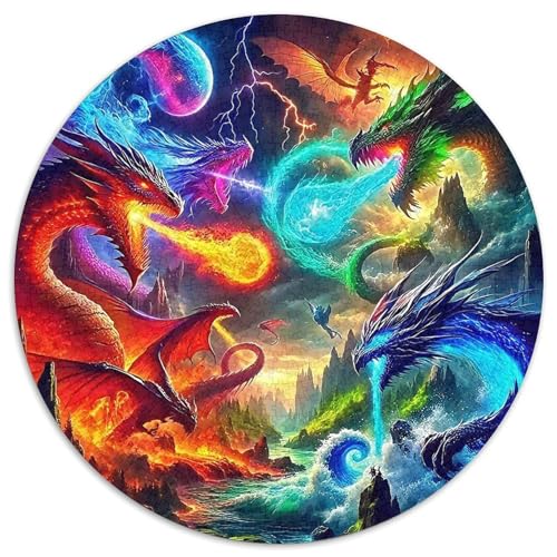Drachen 1000 Teile Puzzles Circular Puzzles Geeignet Ab 12 Jahren Pädagogisches Für Erwachsene Kinder Buntes Tier Stressabbau-Spielzeug 1000pcs (67.5x67.5cm) von OJASDBDJE