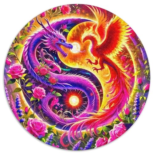 Drachen Mit 1000 Teilen Puzzles Runde Kreispuzzles Für Erwachsene Und Kinder Pädagogisches Für Erwachsene Kinder Buntes Tier Geschenke 1000pcs (67.5x67.5cm) von OJASDBDJE