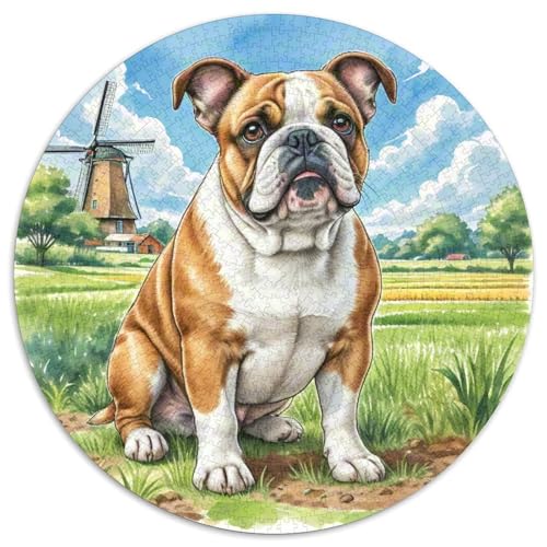 Englischer Bulldog Mit 1000 Teilen Puzzles Tierhund Circular Puzzles Für Erwachsene Und Kinder Pädagogisches Für Erwachsene Kinder Buntes Tier Stressabbau-Spielzeug 1000pcs (67.5x67.5cm) von OJASDBDJE