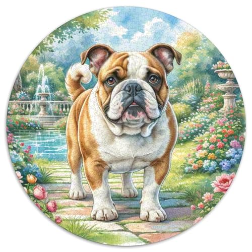 Englischer Bulldog Mit 1000 Teilen Puzzles Tierhund Circular Puzzles Geeignet Ab 12 Jahren Pädagogisches Für Erwachsene Kinder Buntes Tier Stressabbau-Spielzeug 1000pcs (67.5x67.5cm) von OJASDBDJE