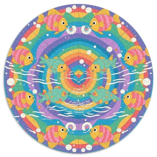 Fisch 1000 Teile Puzzle Rund Puzzle Für Erwachsene Und Kinder Pädagogisches Für Erwachsene Kinder Buntes Tier Stressabbau-Spielzeug 1000pcs (67.5x67.5cm) von OJASDBDJE