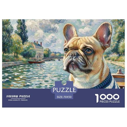 Französische Bulldogge 1000 Teile Puzzle Haustier Hund Für Die Ganze Familie Entspannend Detailreich Spielzeug Lernspiel 70x50cm/1000pcs von OJASDBDJE