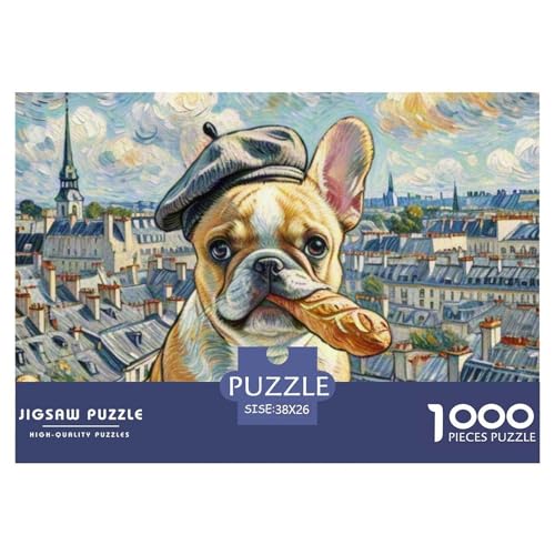 Französische Bulldogge 1000 Teile Puzzle Haustier Hund Geschenke Für Frauen/Männer Entspannend Premium-Qualität Spielzeug Lernspiel 38x26cm/1000pcs von OJASDBDJE