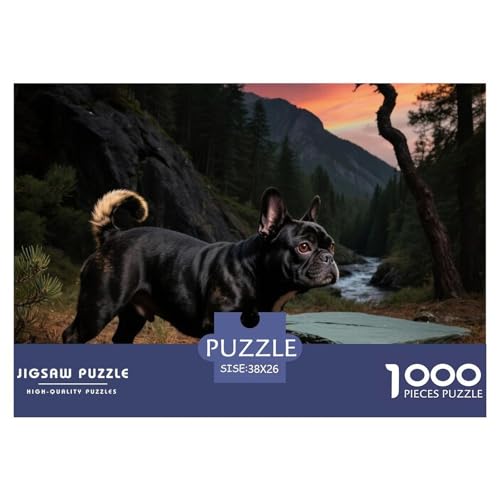 Französische Bulldogssge 1000 Teile Puzzle Haustier Hund Für Kinder Ab 12 Jahren Herausforderung Premium-Qualität Spaß Lernspiel 38x26cm/1000pcs von OJASDBDJE