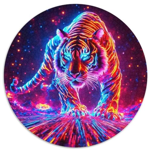 Glühender Tiger 1000 Teile Puzzle Tier Rundes Puzzle Für Erwachsene Und Kinder Pädagogisches Für Erwachsene Kinder Buntes Tier Stressabbau-Spielzeug 1000pcs (67.5x67.5cm) von OJASDBDJE