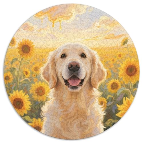 Goldener Retriever Mit 1000 Teilen Puzzle Haustier Hund Circular Puzzle Für Erwachsene Und Kinder Pädagogisches Für Erwachsene Kinder Buntes Tier Geschenke 1000pcs (67.5x67.5cm) von OJASDBDJE