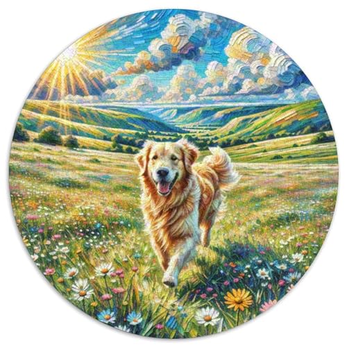 Goldener Retriever Mit 1000 Teilen Puzzle Tierhund Circular Puzzles Geeignet Ab 12 Jahren Pädagogisches Für Erwachsene Kinder Buntes Tier Geschenke 1000pcs (67.5x67.5cm) von OJASDBDJE