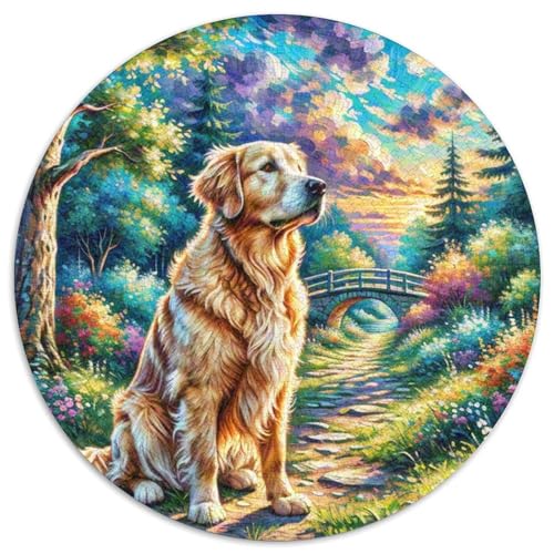 Goldener Retriever Mit 1000 Teilen Puzzle Tierhund Rundes Puzzle Für Erwachsene Und Kinder Pädagogisches Für Erwachsene Kinder Buntes Tier Stressabbau-Spielzeug 1000pcs (67.5x67.5cm) von OJASDBDJE
