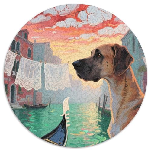 Großen Dänen 1000 Teile Puzzles Tierhund Circular Puzzle Geeignet Ab 12 Jahren Pädagogisches Für Erwachsene Kinder Buntes Tier Stressabbau-Spielzeug 1000pcs (67.5x67.5cm) von OJASDBDJE