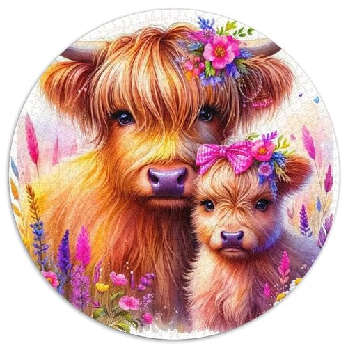 Highland Rinder 1000 Teile Puzzle Rundes Puzzle Geeignet Ab 12 Jahren Pädagogisches Für Erwachsene Kinder Buntes Tier Geschenke 1000pcs (67.5x67.5cm) von OJASDBDJE