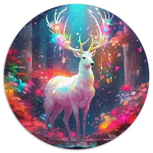 Hirsch Mit 1000 Teilen Puzzle Rund Puzzle Geeignet Ab 12 Jahren Pädagogisches Für Erwachsene Kinder Buntes Tier Stressabbau-Spielzeug 1000pcs (67.5x67.5cm) von OJASDBDJE
