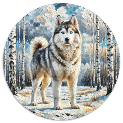 Husky Mit 1000 Teilen Puzzle Tierhund Rundes Puzzle Für Erwachsene Und Kinder Pädagogisches Für Erwachsene Kinder Buntes Tier Geschenke 1000pcs (67.5x67.5cm) von OJASDBDJE