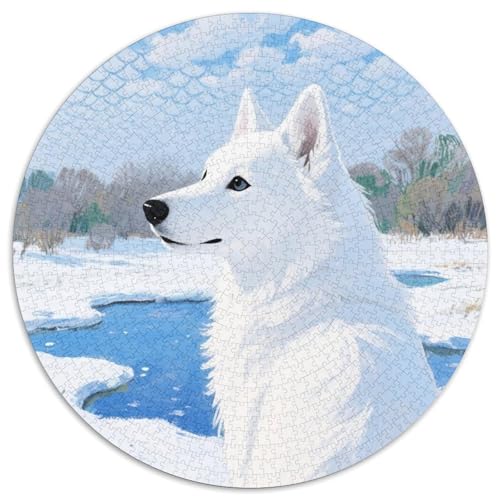 Husky Mit 1000 Teilen Puzzle Tierhund Rundes Puzzle Geeignet Ab 12 Jahren Pädagogisches Für Erwachsene Kinder Buntes Tier Stressabbau-Spielzeug 1000pcs (67.5x67.5cm) von OJASDBDJE