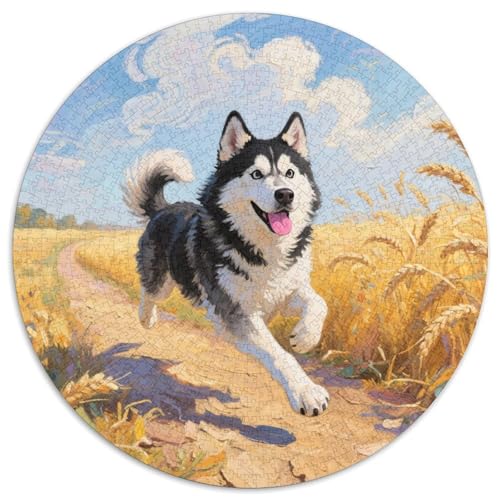 Husky Mit 1000 Teilen Puzzles Tierhund Runde Kreispuzzles Geeignet Ab 12 Jahren Pädagogisches Für Erwachsene Kinder Buntes Tier Geschenke 1000pcs (67.5x67.5cm) von OJASDBDJE