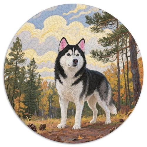 Husky Mit 1000 Teilen Puzzles Tierhund Rundes Puzzle Geeignet Ab 12 Jahren Pädagogisches Für Erwachsene Kinder Buntes Tier Stressabbau-Spielzeug 1000pcs (67.5x67.5cm) von OJASDBDJE