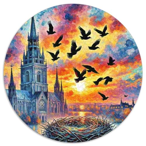 Jackdaw Mit 1000 Teilen Puzzle Vogel Rundes Puzzle Für Erwachsene Und Kinder Pädagogisches Für Erwachsene Kinder Buntes Tier Geschenke 1000pcs (67.5x67.5cm) von OJASDBDJE