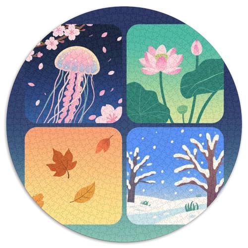 JellyFisch 1000 Teile Puzzle Runde Kreispuzzles Für Erwachsene Und Kinder Pädagogisches Für Erwachsene Kinder Buntes Tier Stressabbau-Spielzeug 1000pcs (67.5x67.5cm) von OJASDBDJE