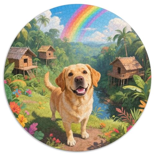 Labrador Retriever Mit 1000 Teilen Puzzle Tiere Rundes Puzzle Geeignet Ab 12 Jahren Pädagogisches Für Erwachsene Kinder Buntes Tier Stressabbau-Spielzeug 1000pcs (67.5x67.5cm) von OJASDBDJE