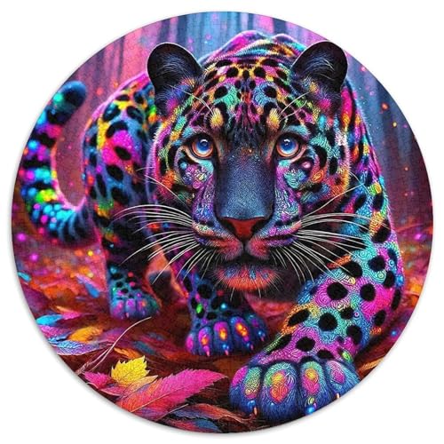 Leopard Mit 1000 Teilen Puzzles Tier Runde Kreispuzzles Für Erwachsene Und Kinder Pädagogisches Für Erwachsene Kinder Buntes Tier Geschenke 1000pcs (67.5x67.5cm) von OJASDBDJE