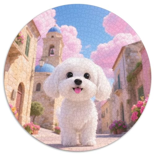 Malteser Hund 1000 Teile Puzzle Tiere Rundes Puzzle Geeignet Ab 12 Jahren Pädagogisches Für Erwachsene Kinder Buntes Tier Geschenke 1000pcs (67.5x67.5cm) von OJASDBDJE