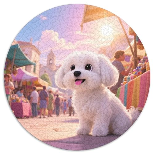 Malteser Hund Mit 1000 Teilen Puzzle Tiere Rundes Puzzle Für Erwachsene Und Kinder Pädagogisches Für Erwachsene Kinder Buntes Tier Geschenke 1000pcs (67.5x67.5cm) von OJASDBDJE