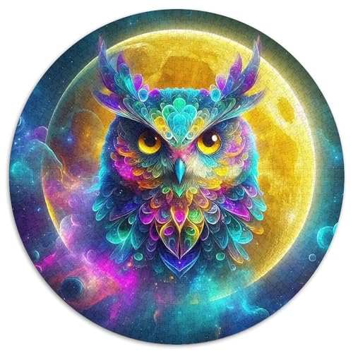 Moonlight Eule Mit 1000 Teilen Puzzles Vogel Rundes Puzzle Geeignet Ab 12 Jahren Pädagogisches Für Erwachsene Kinder Buntes Tier Stressabbau-Spielzeug 1000pcs (67.5x67.5cm) von OJASDBDJE