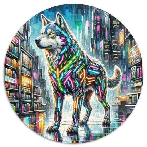 NeonBattleWolf 1000 Teile Puzzle Magische Fantasie Runde Kreispuzzles Geeignet Ab 12 Jahren Pädagogisches Für Erwachsene Kinder Buntes Tier Geschenke 1000pcs (67.5x67.5cm) von OJASDBDJE