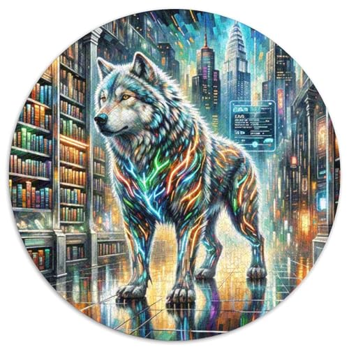 NeonBattleWolf Mit 1000 Teilen Puzzle Magische Fantasie Runde Kreispuzzles Geeignet Ab 12 Jahren Pädagogisches Für Erwachsene Kinder Buntes Tier Stressabbau-Spielzeug 1000pcs (67.5x67.5cm) von OJASDBDJE
