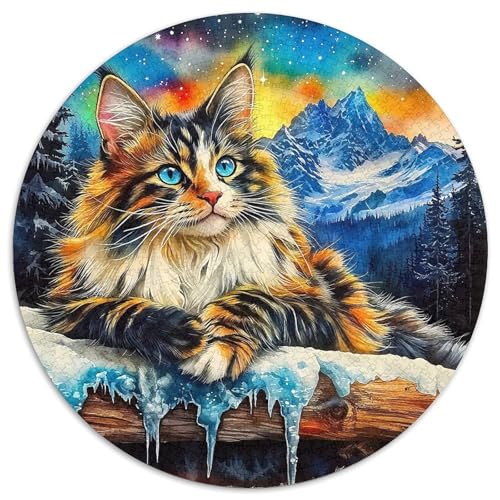 Niedliche Katze 1000 Teile Puzzle Runde Kreispuzzles Für Erwachsene Und Kinder Pädagogisches Für Erwachsene Kinder Buntes Tier Stressabbau-Spielzeug 1000pcs (67.5x67.5cm) von OJASDBDJE