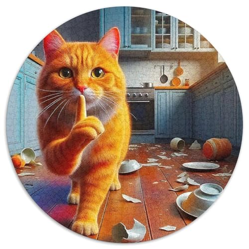 Niedliche Katze Mit 1000 Teilen Puzzles Rund Puzzle Geeignet Ab 12 Jahren Pädagogisches Für Erwachsene Kinder Buntes Tier Stressabbau-Spielzeug 1000pcs (67.5x67.5cm) von OJASDBDJE